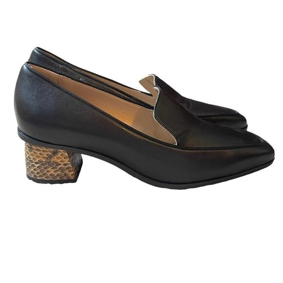 Lafayette 148 Lucia Black Leather Faux Snakeskin Chunky Heel Loafer Size 7 NWT - Picture 3 of 7